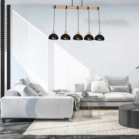Lampa Wisząca Sufitowa ERIK Czarna Drewniana 5xE27 Milagro