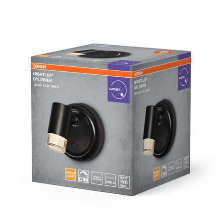 Lampka LED Nocna Magnetyczna 1.8W 100lm 3000K Ciepła 153° Akumulatorowe Czarna Ściemnialna Nightlux Osram