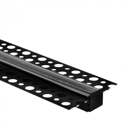 Profil Aluminiowy LED do Płyt GK Gipsowych REGIPS Wpuszczany Podtynkowy Czarny 2m z Kloszem Przezroczystym do Taśm LED + Zaślepki seria GP Ecolight