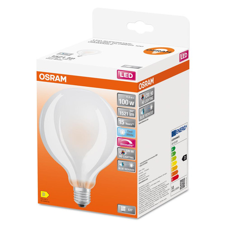 Żarówka LED G95 Kula E27 11W = 100W 1521lm 4000K Neutralna CRI90 300° Filament Ściemnialna SUPERSTAR PLUS CLASSIC Osram