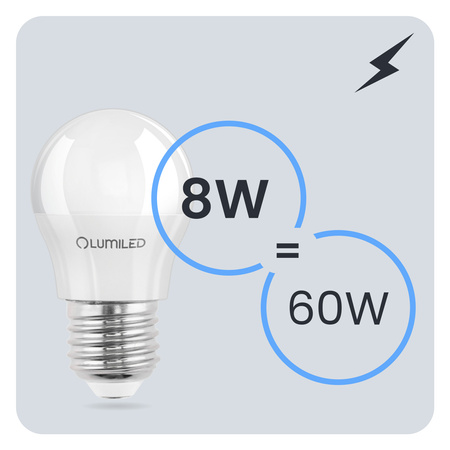 Żarówka LED E27 Kulka P45 8W = 60W 880lm 3000K Ciepła 180° LUMILED