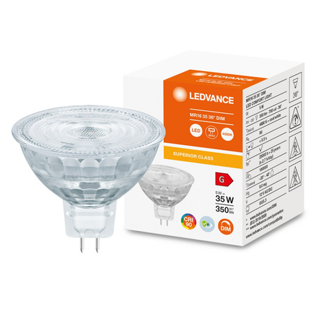 Żarówka LED MR16 5W = 35W 350lm 4000K Neutralna 36° CRI90 12V Ściemnialna LEDVANCE Superior