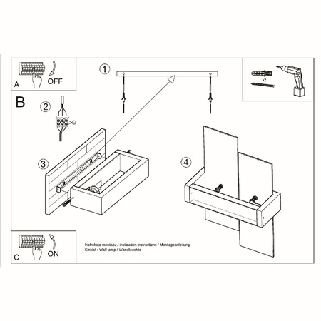 Lampa Ścienna Natynkowa Nowoczesna E27 Prostokątna Biała Skandynawska Feniks Sollux