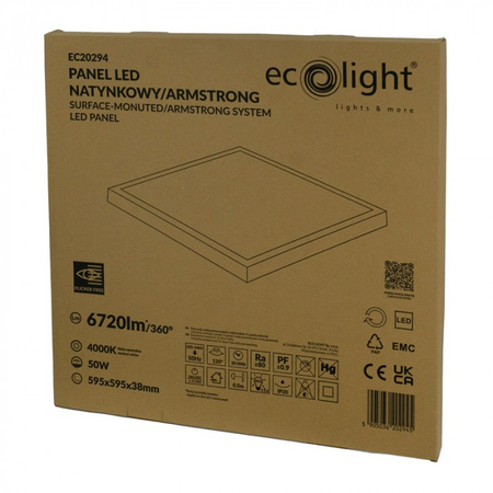 Panel LED 60x60 Kaseton Natynkowy 50W 4500lm 4000K Neutralna Biały Ecolight