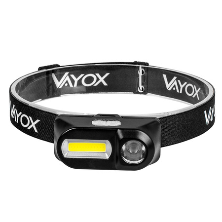 Latarka Czołowa Akumulatorowa LED 250lm XPE + COB LED 7 Trybów Pracy VAYOX