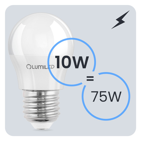Żarówka LED E27 Kulka P45 10W = 75W 1100lm 6500K Zimna 180° LUMILED
