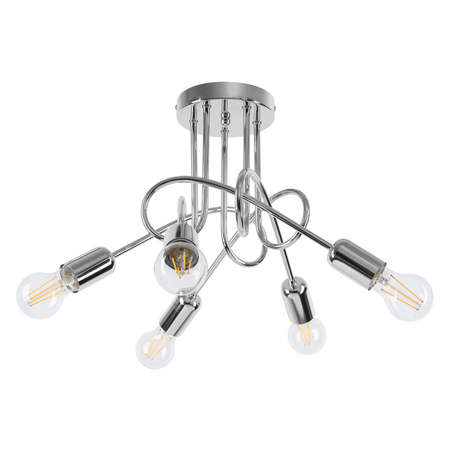 Lampa Sufitowa Oprawa Natynkowa Wisząca Zwis 5x E27 Żyrandol Nieregularna Chrom Industrialna Supeł Sollux
