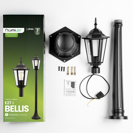 Lampa Ogrodowa Zewnętrzna E27 SŁUPEK LATARNIA 110cm Czarna BELLIS LUMILED