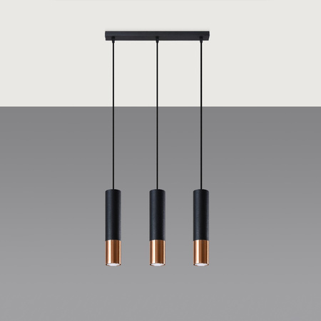 Lampa Sufitowa Oprawa Natynkowa SPOT TUBA 3x GU10 Wisząca Zwis Tubularna Czarna Miedź Nowoczesna Loopez Sollux