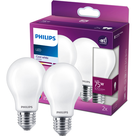 2x Żarówka LED E27 A60 8.5W = 75W 1055lm 4000K Neutralna FILAMENT LED Classic Philips