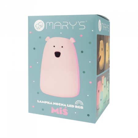 Lampka Nocna Dziecięca LED 0.4W 3000K Ciepła + Wielokolorowa RGB USB Akumulatorowa 1200mAh Różowa + Pilot DUŻY MIŚ MARY'S