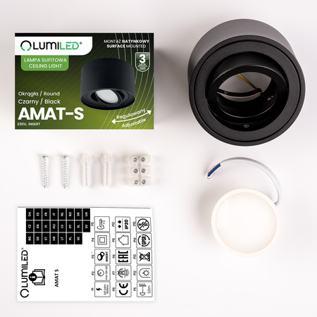 Oprawa Natynkowa HALOGENOWA Tuba Spot Ruchoma Okrągła Czarna 50mm + Wkład LED 5W 3000K AMAT-S LUMILED