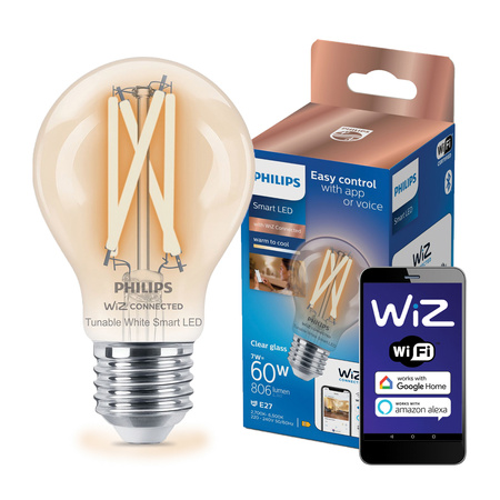 Żarówka LED E27 A60 7W = 60W 2700-6500K FILAMENT SMART WiFi Philips WiZ