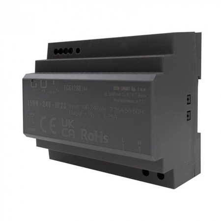 Zasilacz na Szynę DIN do Taśm LED 150W 24V 6.25A IP20 PREMIUM Ecolight