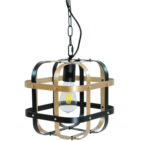 LAMPA Wisząca SUFITOWA KLATKA E27 Czarno-złota GOLDLUX (Polux)