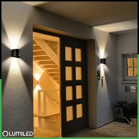 Kinkiet Ogrodowy Elewacyjny LED 2x3W 4000K Regulowany góra dół Czarny PINUS LUMILED