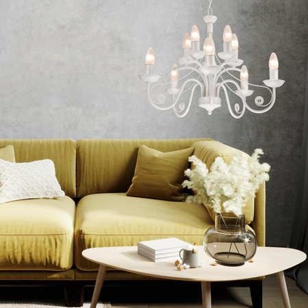 Lampa Wisząca Sufitowa DONATO 10xE14 Żyrandol Biała Klasyczna LM-10.29 Lamkur