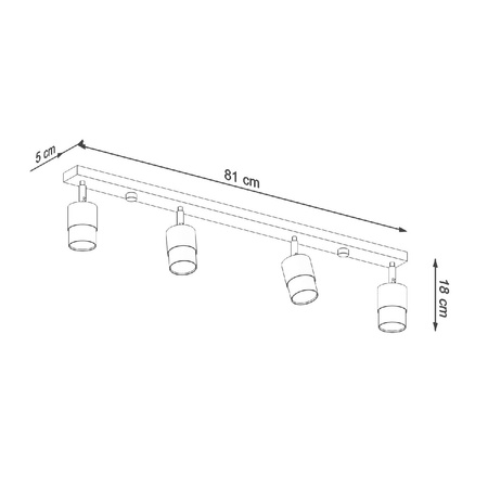 Lampa Sufitowa Oprawa Natynkowa SPOT TUBA Reflektor 4x GU10 Ruchoma Tubularna Czarna Złota Nowoczesna Nero Sollux