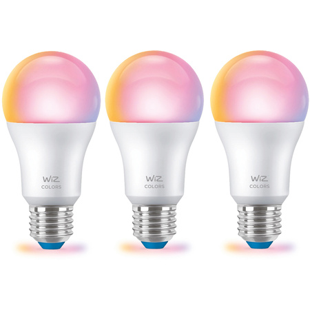 3x Żarówka LED E27 A60 8.8W = 60W 806lm 2200-6500K RGB + TW Inteligentna SMART WiFi Bluetooth Aplikacja WiZ