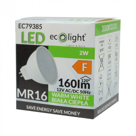 Żarówka LED Reflektor MR16 GU5.3 2W 160lm 3000K Ciepła 12V Ecolight