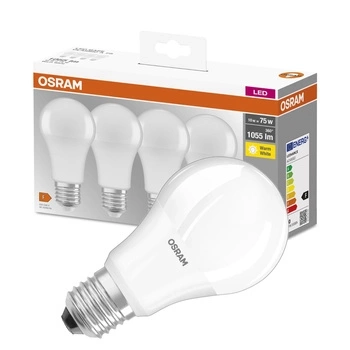 4x Żarówka LED A60 E27 10W = 75W 1055lm 2700K Ciepła 150° BASE Osram