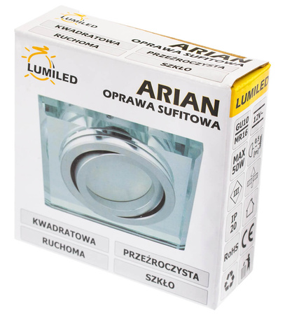 Oprawa Halogenowa SZKLANA Sufitowa ARIAN MR16 GU10 LUMILED Kwadrat Ruchoma