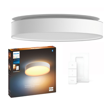 Lampa Sufitowa Plafon LED Enrave Biały 33,5W 42,5cm CCT PHILIPS HUE Bluetooth + Przełącznik Dimmer Switch