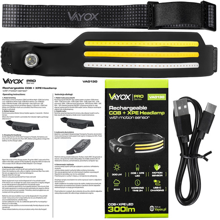 Latarka Czołowa Akumulatorowa 3x COB + XPE Pro Series VA0130 VAYOX