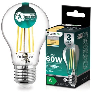 Żarówka LED E27 A60 3,8W 840lm = 60W 2700K Ciepła 360° Filament KLASA A LUMILED