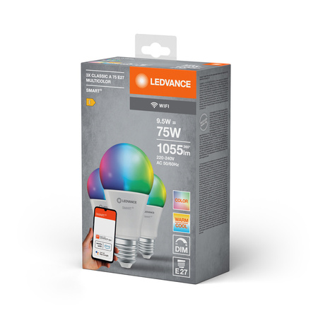 Żarówka LED E27 9.5W = 75W 1055lm RGBW CCT Ściemnialna SMART+ WiFi Classic Ledvance