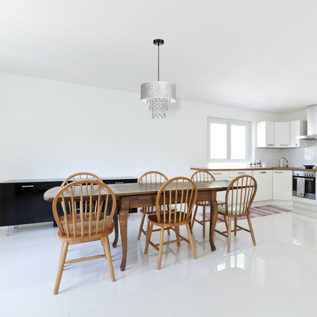 Lampa wisząca ALMERIA 1xE27 Elegancka Sznury Korali Srebrna MLP6436 Milagro Metal + Tworzywo sztuczne+ Tkanina