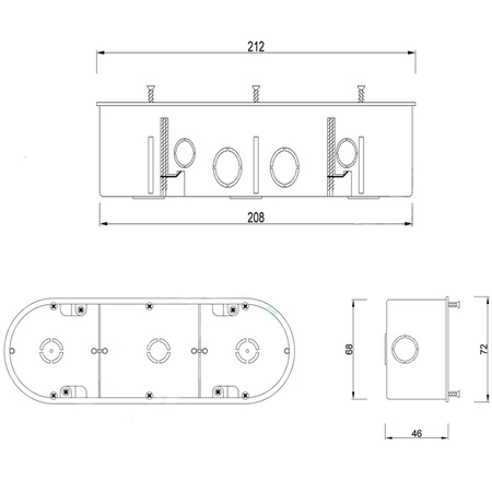 Puszka Końcowa Podtynkowa Potrójna z Wkrętami Instalacyjna PK60 Do Płyt Gipsowych F-ELEKTRO