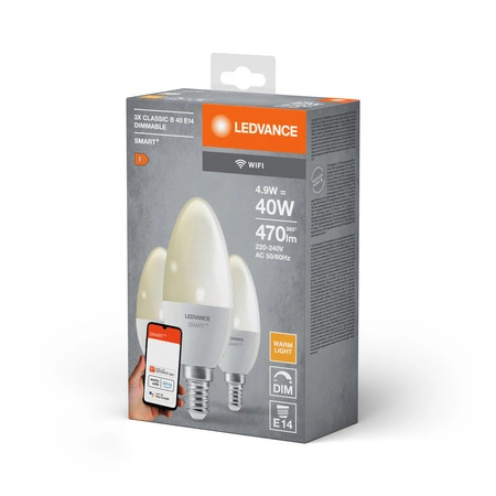 3PAK Żarówka LED E14 B40 4.9W 470lm 2700K Ciepła SMART+ WiFi Ściemnialna Candle LEDVANCE