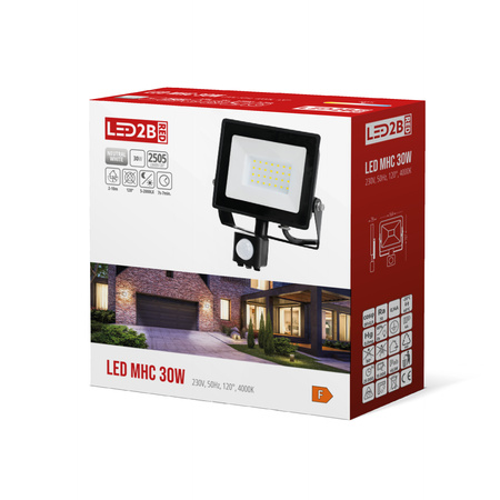 Naświetlacz LED Halogen 30W 2505lm 4000K IP65 Czarny Czujnik Ruchu MH Kobi