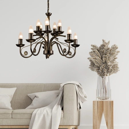 Lampa Wisząca Sufitowa DONATO 10xE14 Żyrandol Czarna Klasyczna LM-10.29 Lamkur