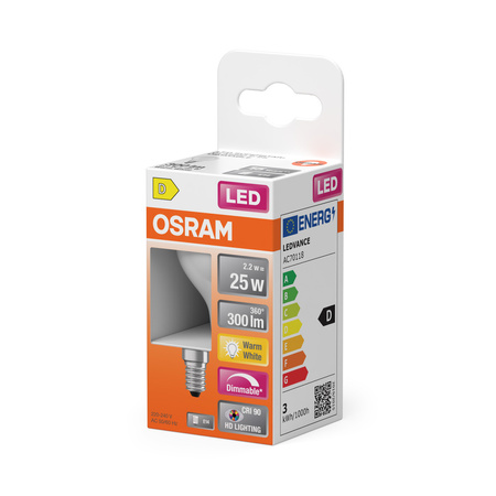 Żarówka LED P45 Kulka E14 2.2W = 25W 300lm 2700K Ciepła CRI90 300° Filament Ściemnialna SUPERSTAR PLUS CLASSIC Osram