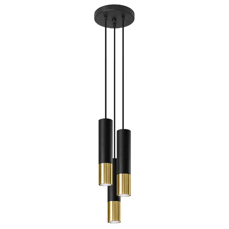 Lampa Sufitowa Oprawa Natynkowa SPOT TUBA 3x GU10 Wisząca Zwis Tubularna Czarna Złota Nowoczesna Loopez Sollux