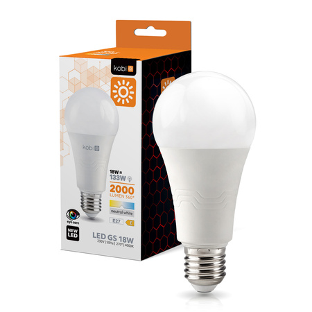 Żarówka LED E27 Kulka 18W 2000lm 4000K Neutralna 270° Kobi