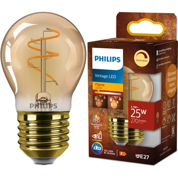 Żarówka LED E27 Kulka P45 3.1W = 25W 270lm 2200K Ciepła CRI90 300° FILAMENT Vintage Bursztynowy Ściemnialna Decorative Philips