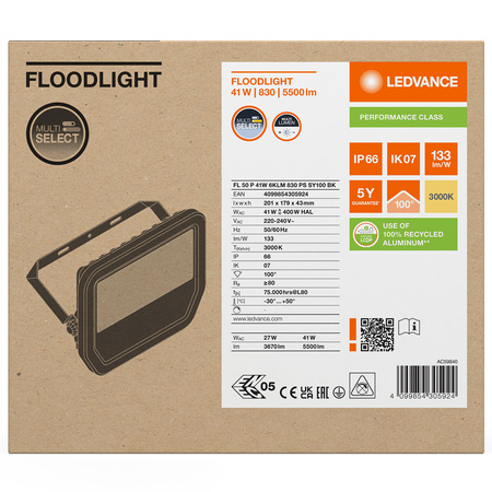 Naświetlacz LED Reflektor Zewnętrzny Lampa 41W 5500lm 3000K IP66 Czarny Floodlight Ledvance