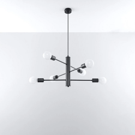 Lampa Sufitowa Wisząca Zwis 6x E27 Żyrandol Nieregularna Czarna Industrialna Duomo Sollux