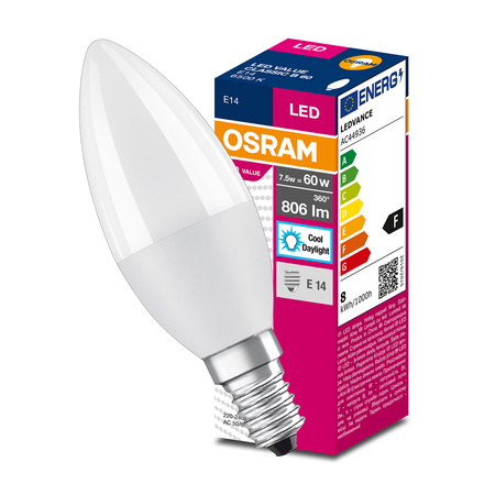 Żarówka LED E14 B39 7,5W = 60W 806lm 6500K Zimna 220° OSRAM