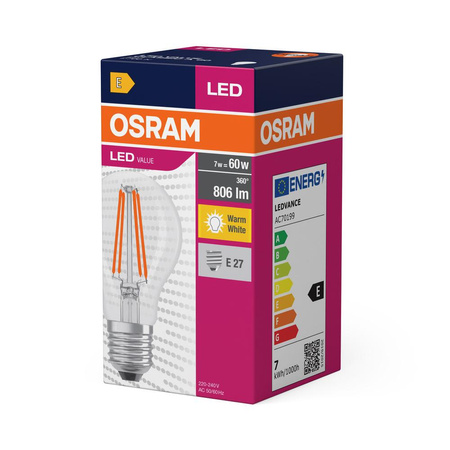 Żarówka LED A60 E27 6.5W = 60W 806lm 2700K Ciepła 300° VALUE CLASSIC Osram