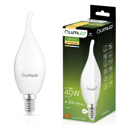 Żarówka LED E14 Świeczka BA35 5W = 40W 470lm 3000K Ciepła 180° LUMILED