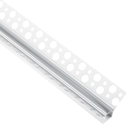 Profil Aluminiowy Podtynkowy Architektoniczny Narożny Typ W do LED Wpuszczany do Płyt KARTON / GIPS 2m + Przeźroczysty Klosz