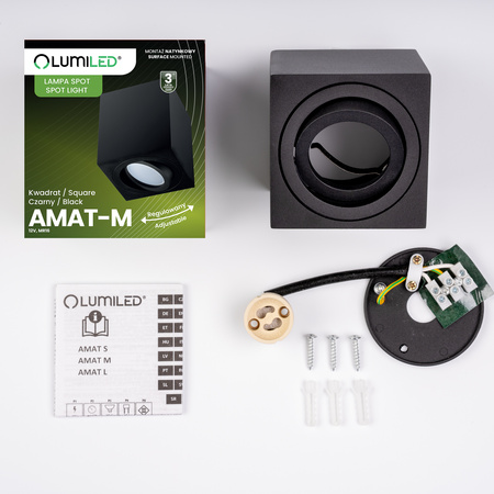 Oprawa Natynkowa HALOGENOWA Spot Tuba Ruchoma GU10 Kwadratowa Czarna 84mm AMAT-M LUMILED