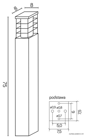 Lampa Ogrodowa Zewnętrzna Stojąca SŁUPEK RADO II 1 BL E27 75cm Su-Ma