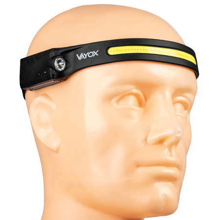 Latarka Czołowa LED Akumulatorowa COB+XPE 350lm IPX4 z Czujnikiem Ruchu 5 Trybów VAYOX