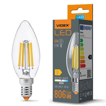 Żarówka LED E14 C35 Świeczka 6W = 60W 806lm 4000K Neutralna 360° FILAMENT Videx