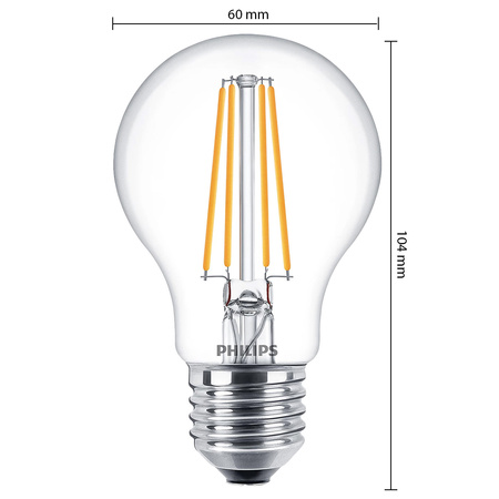 3PAK Żarówka LED E27 A60 8.5W = 75W 1055lm 2700K Ciepła Filament PHILIPS